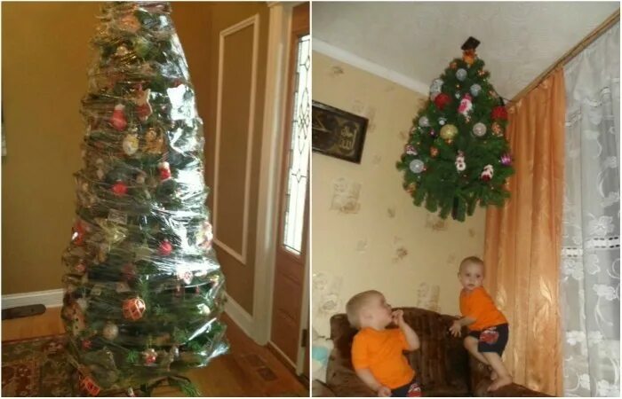 Новогодняя елка с маленькими детьми. Елка от детей. Приколы про новогоднюю елку для детей. Елка в доме с маленьким ребенком. Елка на потолке от детей.