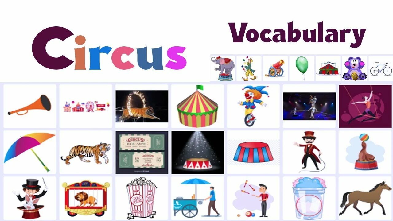 Слово цирк на английском. Circus Vocabulary. Circus Vocabulary in English. Circus Vocabulary for Kids. Цирк на английском.