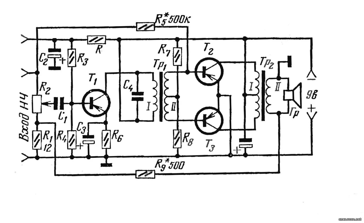Трансформатор унч. Схема двухтактного трансформаторного усилителя мощности. Трансформаторные усилители мощности на транзисторах схемы. Двухтактный трансформаторный усилитель мощности на транзисторах. Двухтактный трансформаторный УНЧ на транзисторах схема.