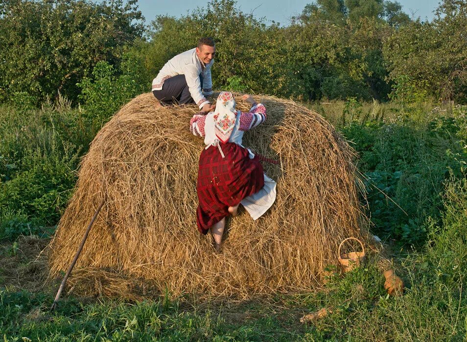 Стог сена. Сено собранное в стога. Колхозница на сеновале. Балаган на сенокосе. Три стога сена