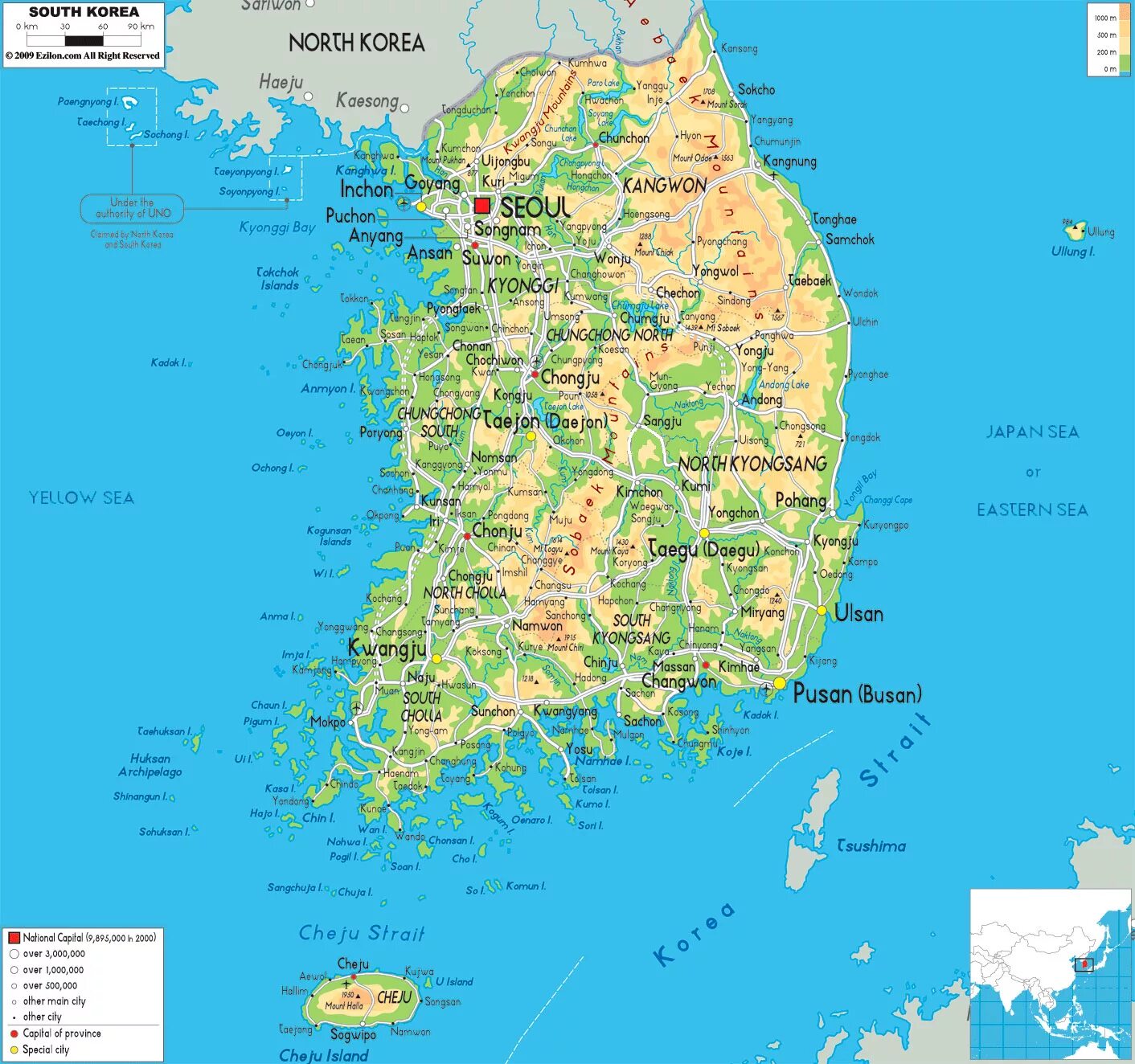 Южная корея географическое положение. Юж Корея на карте. Подробная карта Южной Кореи с городами. Физическая карта Южной Кореи. Подробная карта Южной Кореи.