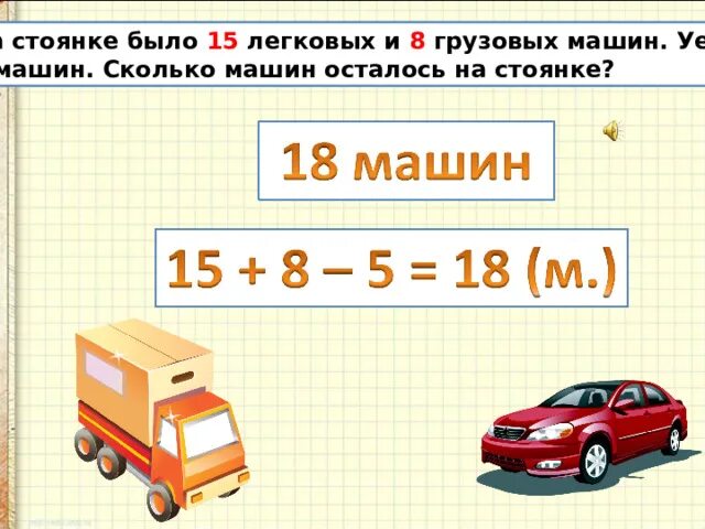 Раз четыре машина. Машины 4 грузовых и 6 легковых автомобилей. Сколько всего машинок. Стоянка грузовых и легковых автомобилей. Сколько всего машинок задача.