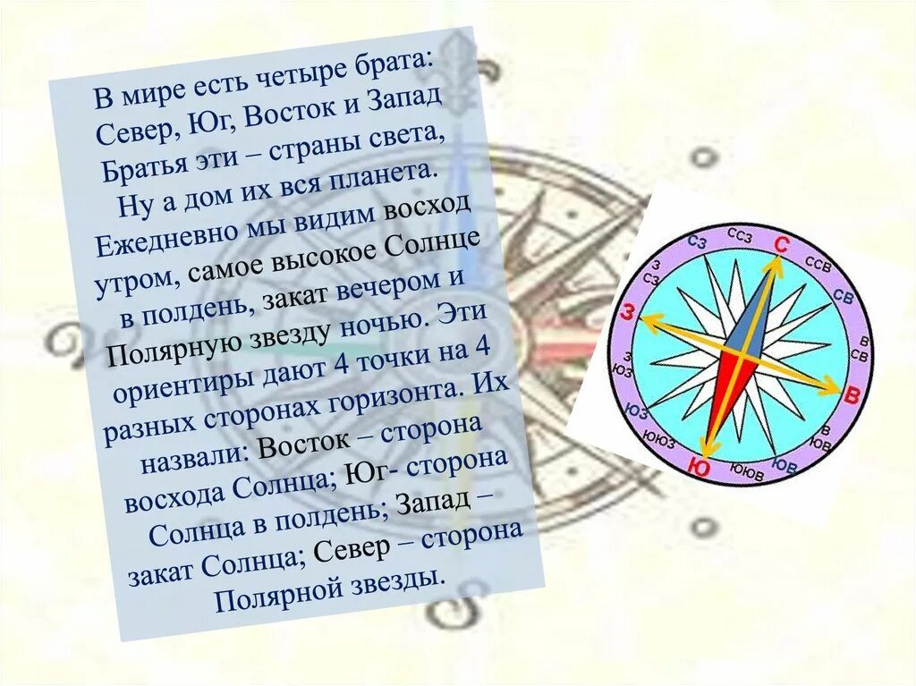 Что я знаю про стороны света левитанский. Запад (сторона света). Юг (сторона света).