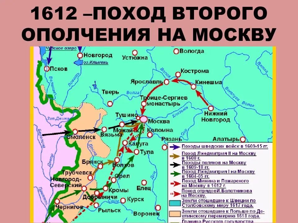 Поход Лжедмитрия 1 на Москву. Поход второго ополчения на Москву карта. Поход второго ополчения на Москву в 1612 карта. Поход Лжедмитрия 1 на Москву карта.