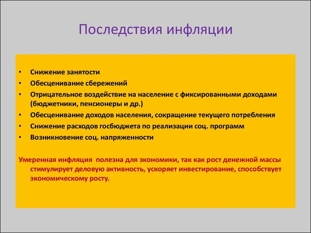 Последствия инфляции. Снижение инфляции. Отрицательные последствия инфляции.