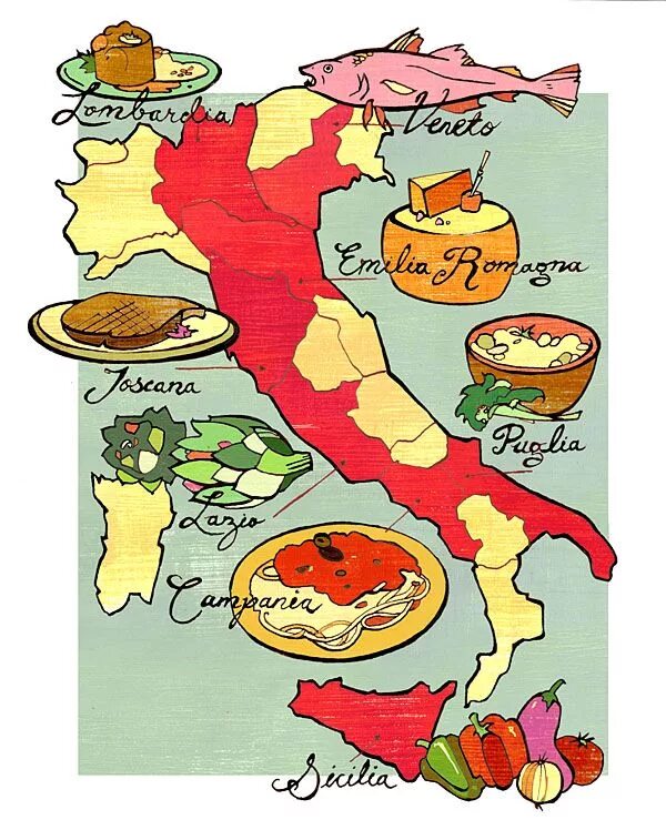 Гастрономическая карта Италии. Гастрономическая карта Италии по регионам. Итальянские блюда на карте. Карта Италии с едой. Кулинария карта