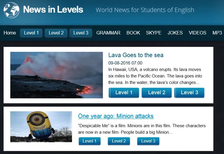 News in Levels. English News. News in English. News in English for students.