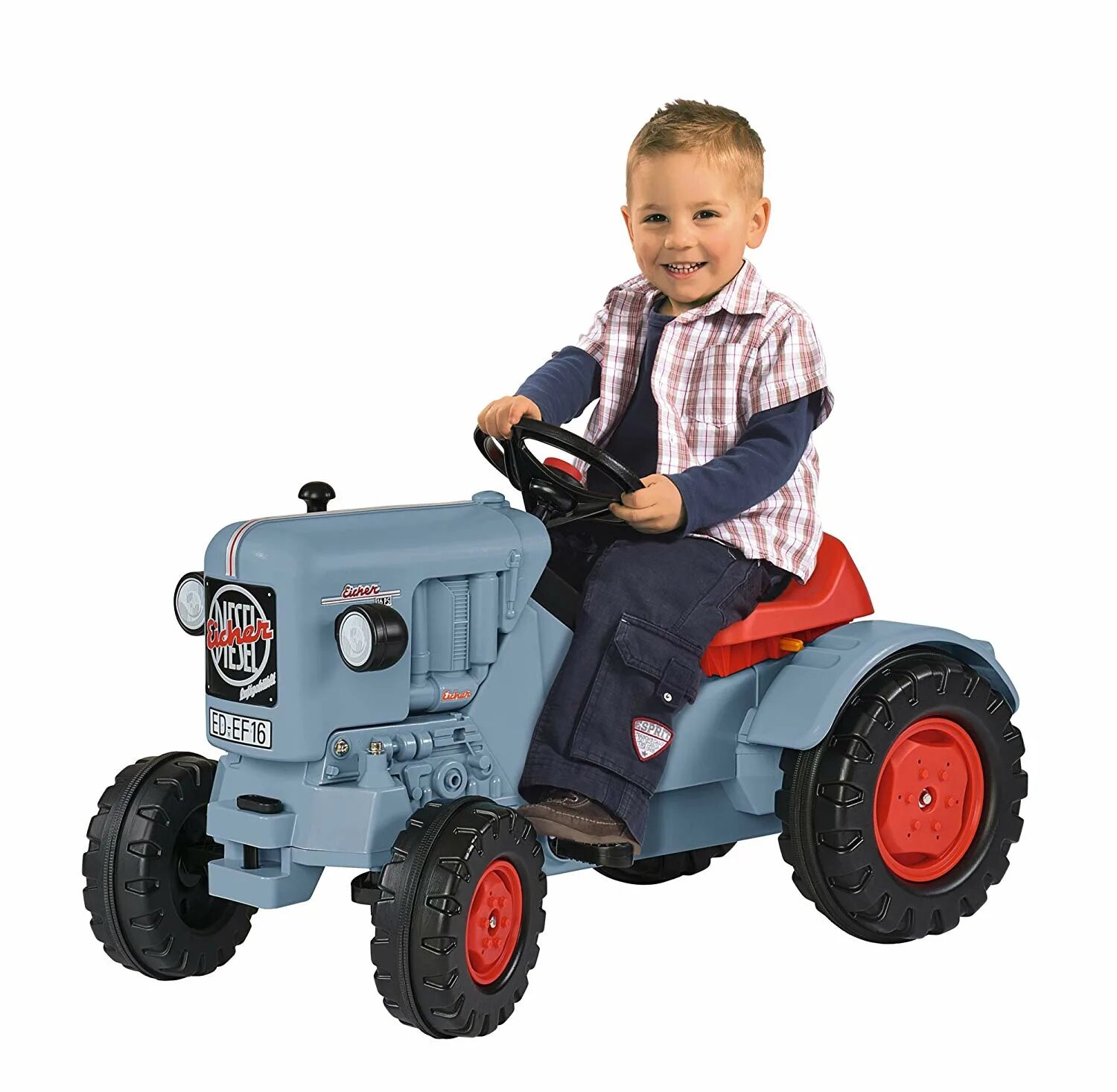 Трактор педальный артикул 037735. Трактор педальный Ranchero. Детский педальный трактор "Eicher"big. С 3 лет. Серый, черный, красный.. Детский велотрактор с прицепом. Маленькие дети трактор