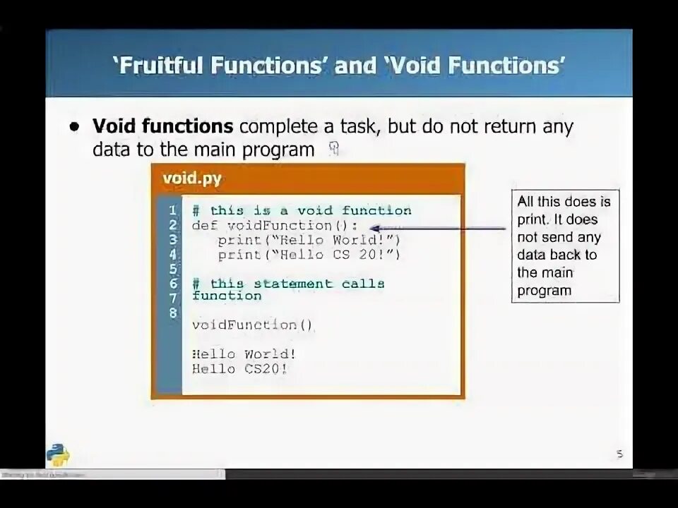 Void function returns