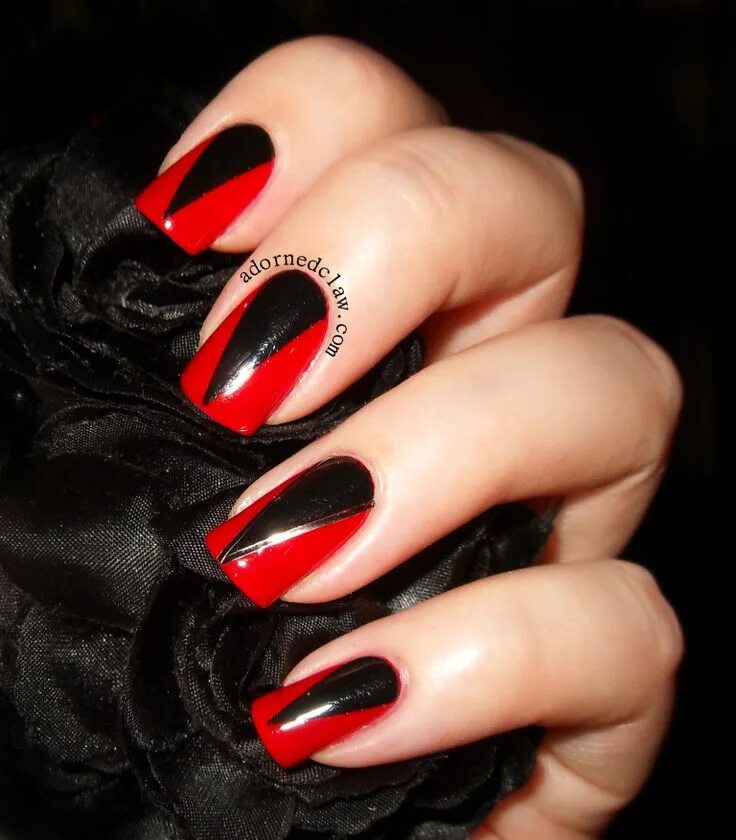 Red and Black and Pointy! Black halloween nails, Red nail designs, Halloween nai