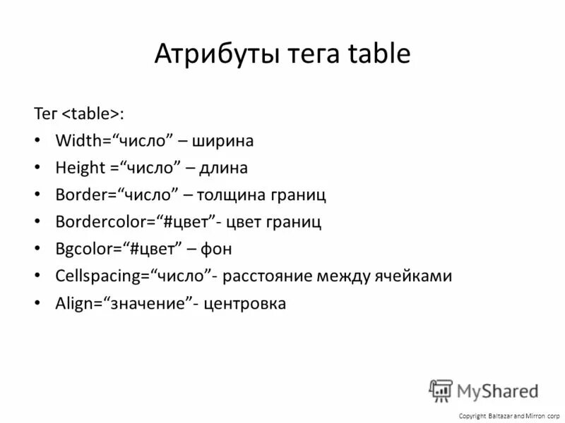 Обязательный атрибут тега. Перечислите атрибуты тега Table. Теги и атрибуты html. Параметры тега Table. Таблица тегов.