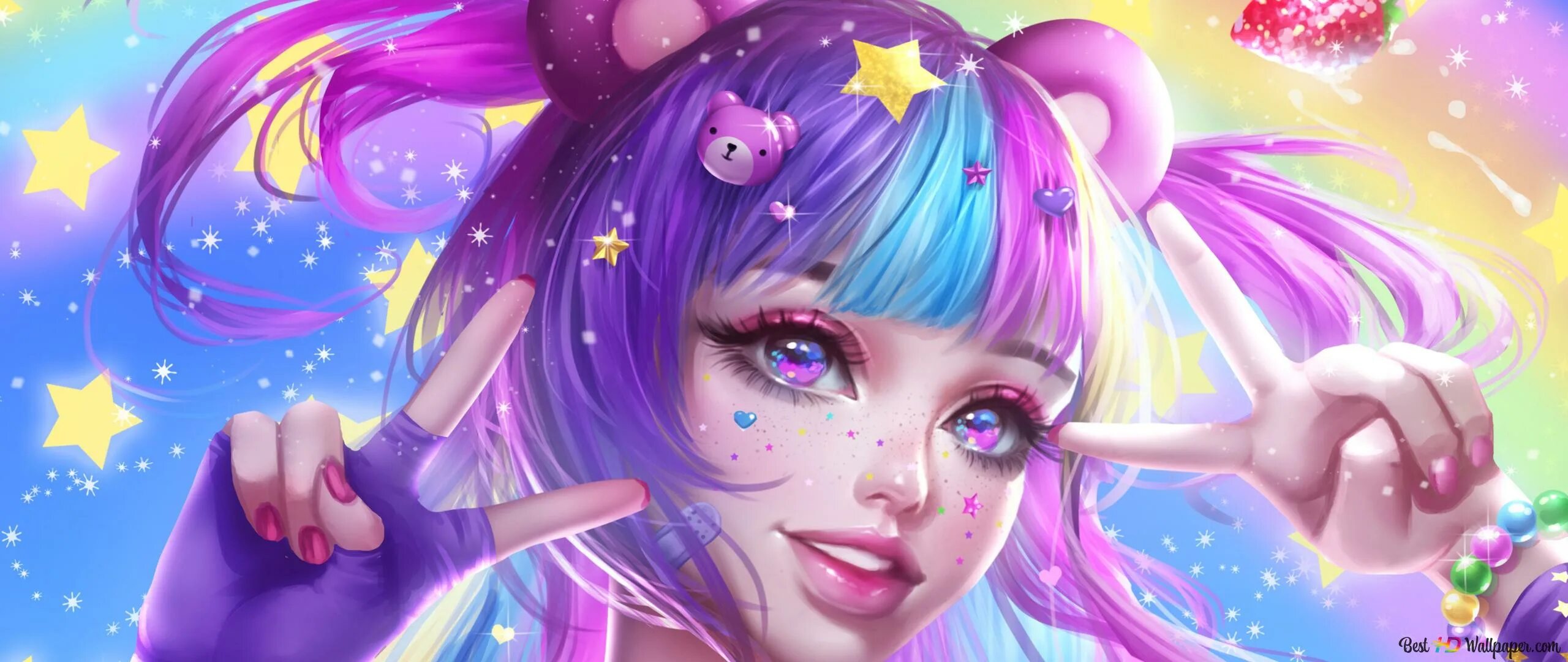 Радужные волосы аниме. Аниме девочки. Аниме на прозрачном фоне. Аниме яркое. Аниме девушка с радужными волосами.