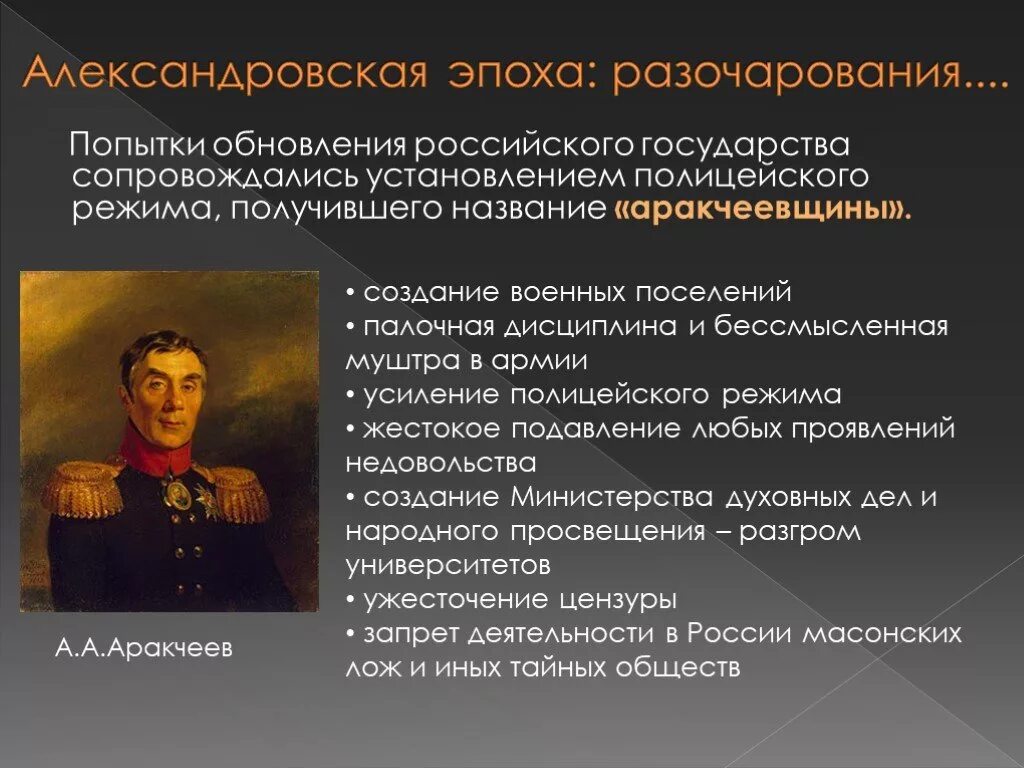 Палочная дисциплина в армии аракчеевщина. 1816-1825+ и - политики александра 1. Период александра 1. Преобразования александра 1. Правление александра 1 1814.