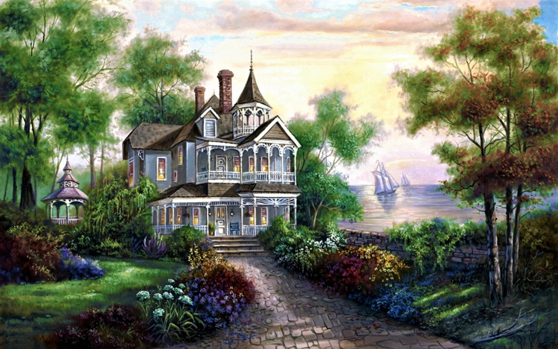 Марти белл картины. Художник nicky boehme. Домик в саду. Домик в саду. Художник nicky boehme картины.
