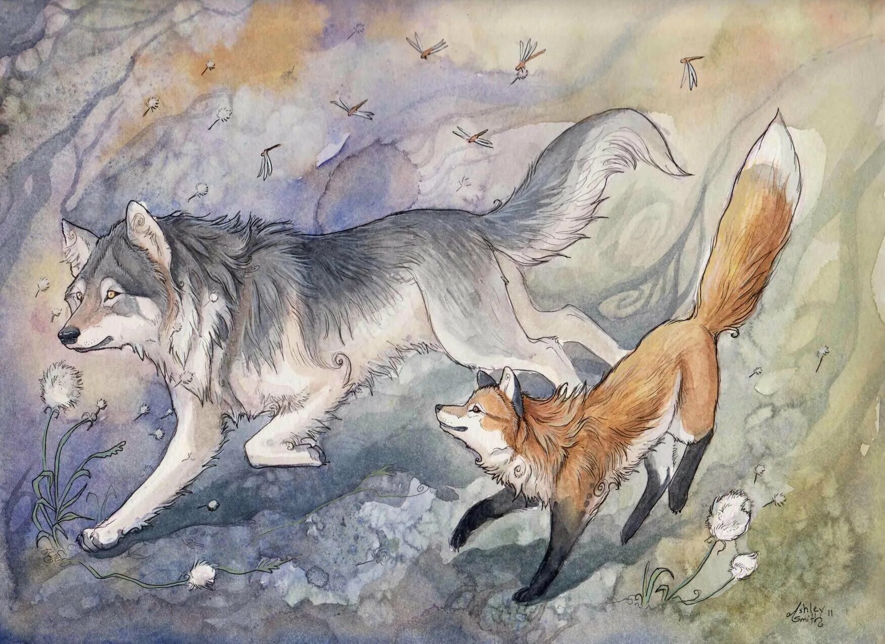 Лиса провела волка. Кицунэ лиса Волчонок. Волк и лиса. Лисы и волки. Лис и волк.