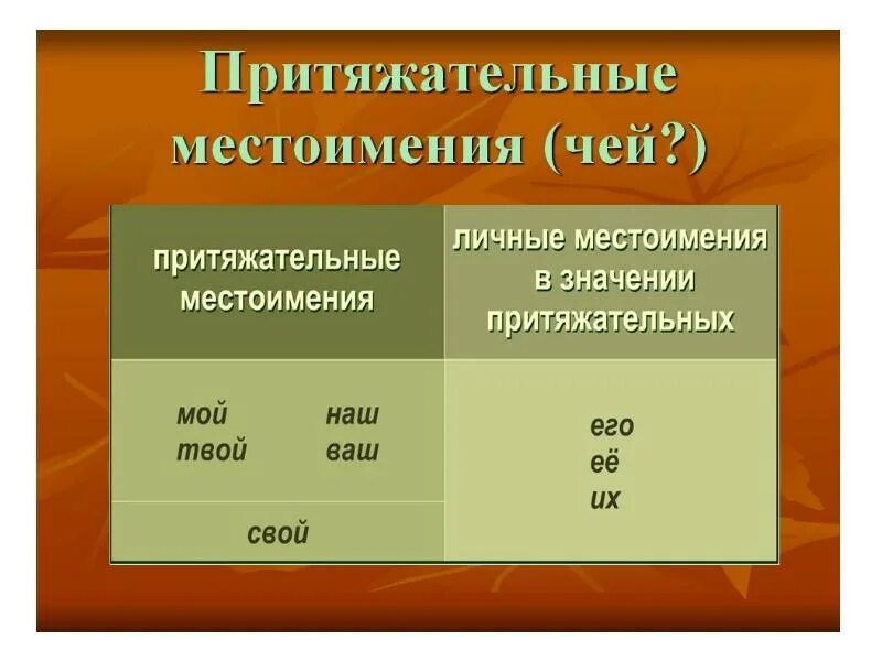 Предложения связанные притяжательными местоимениями