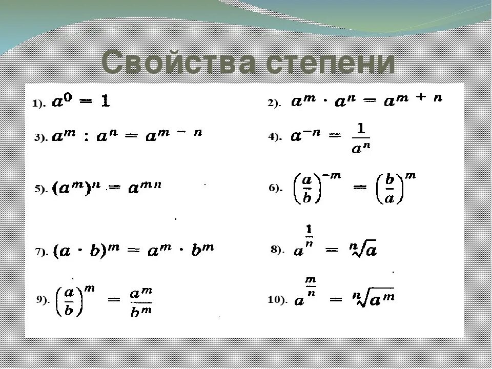 А б в н степени. Свойства степеней -1. Свойства степеней 11 класс формулы. Свойства степеней 10 класс формулы. Формула степеней Алгебра.