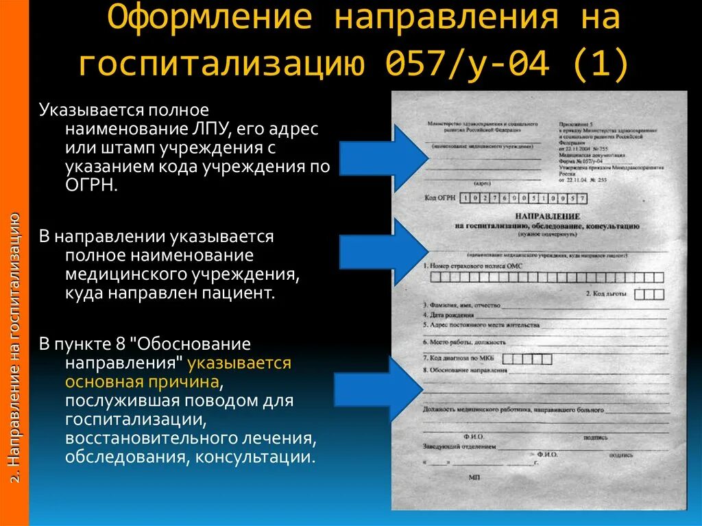 Правила оформления направлений. Оформление направления на госпитализацию. Обоснование направления на стационарное лечение. Как оформляется направление на госпитализацию. Оформление направления на стационарное лечение.