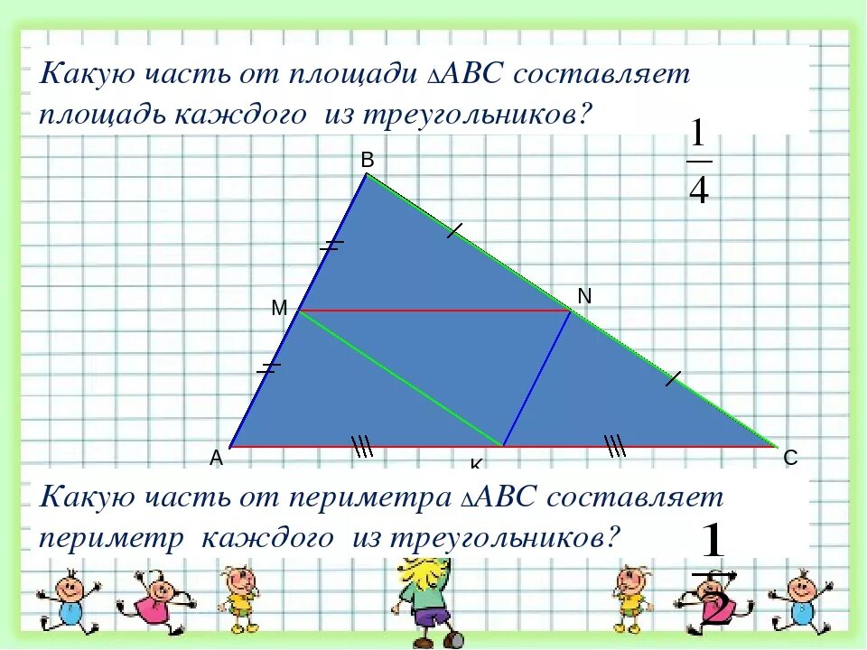 Площадь каждого треугольника. Средняя линия треугольника 8 класс. средняя линия треугольника в прямоугольном треугольнике. часть площади треугольника 8 класс. средняя линия треугольника площадь.