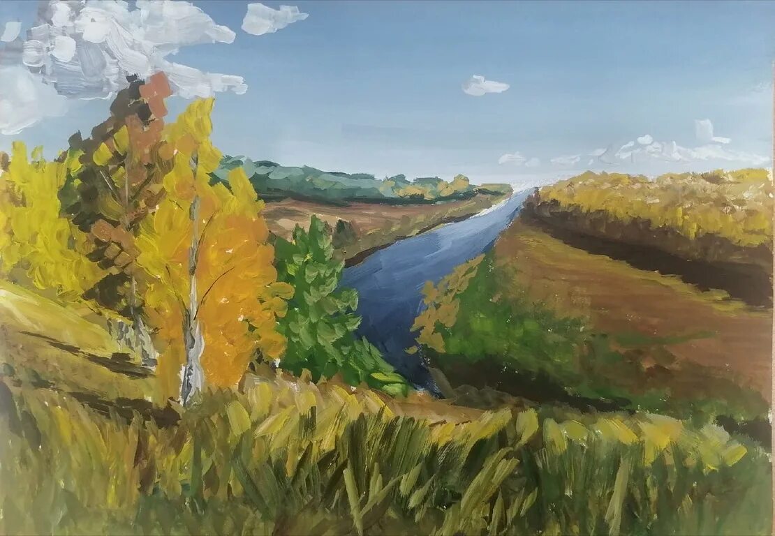 Пейзаж гуашью 2 класс. Пейзаж детские работы гуашь. краски осени. пейзаж золотая осень 3 класс. пейзажи выполненные детьми 11-13 лет.