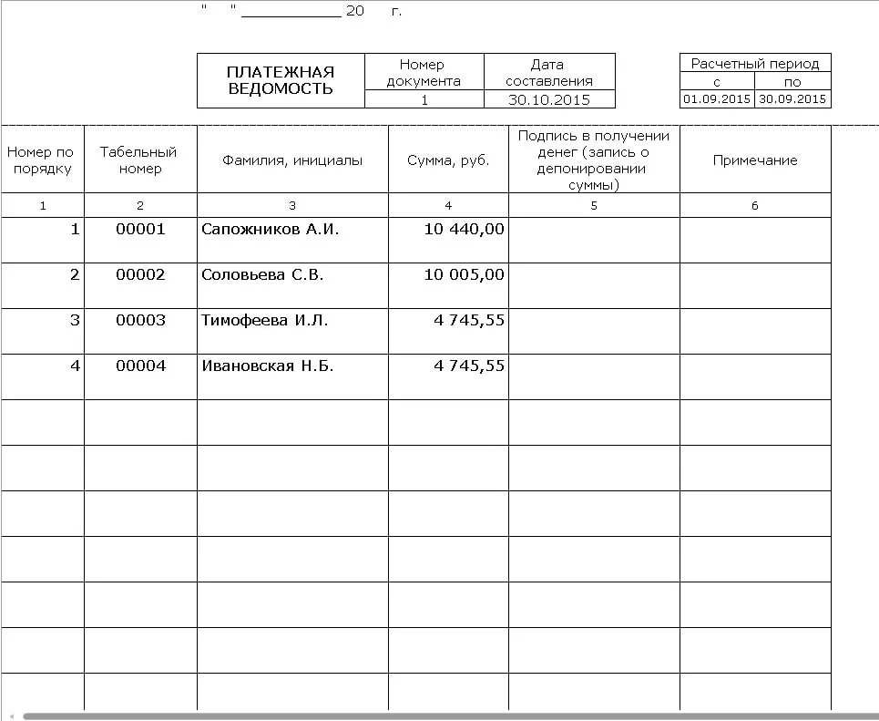 Форма выплаты зарплаты