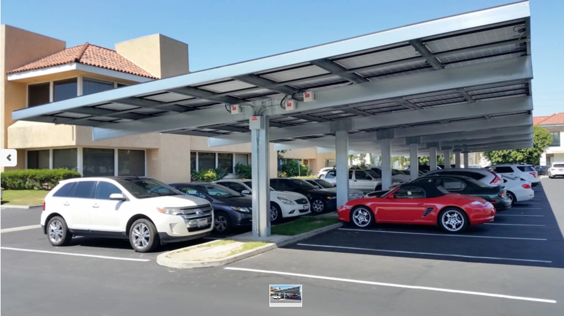 Electric car Solar Canopy. Tesla car and Solar Panel. Canopy for Charging Stations. Designe Solar parking places.