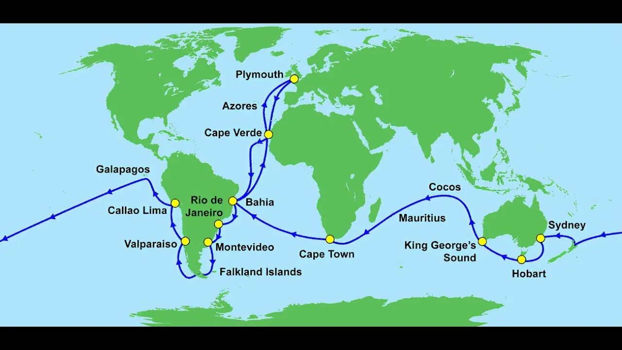 Маршрут Чарльза Дарвина на корабле Бигль. Карта путешествия Чарльза Дарвина на корабле Бигль. Маршрут путешествия Чарльза Дарвина. Ч дарвин кругосветное путешествие