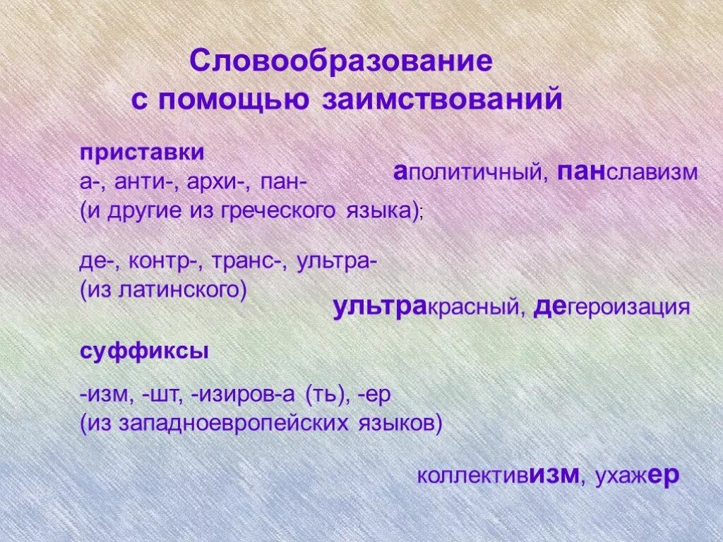 Словообразование с помощью заимствований. Приставки заимствованные из других языков. Словообразование с помощью приставок. Заимствованные словообразовательные элементы. Иноязычные приставки и суффиксы