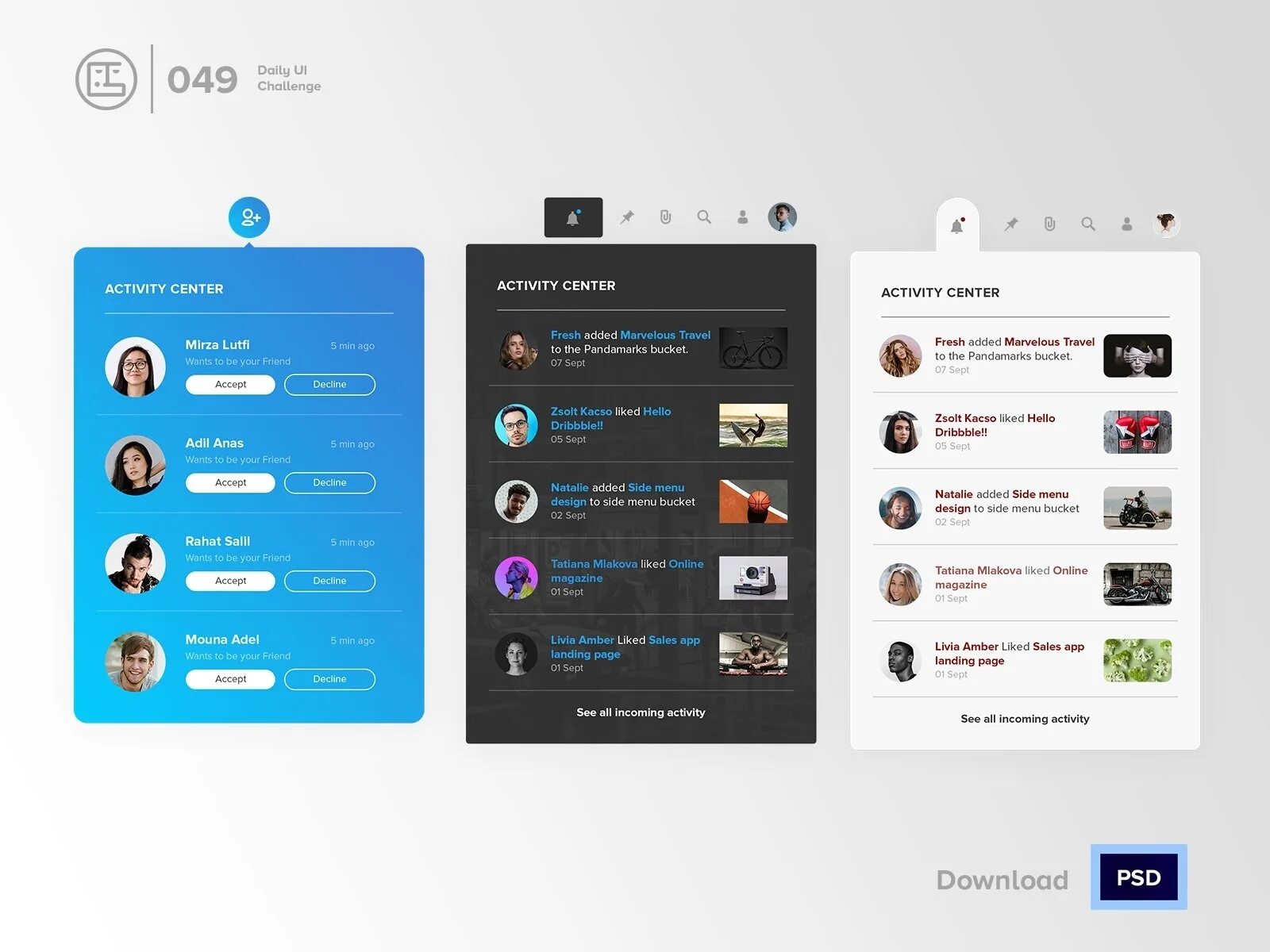 Notification ui. Notification center ui kit. notifications page. notification ui mobile.
