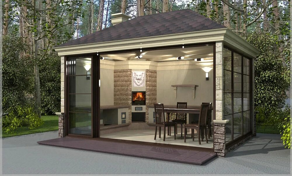 Современная беседка с мангалом. Терем беседки застекленные. Мангальная зона закрытая беседка. Беседка в стиле барнхаус проект. Летний домик.