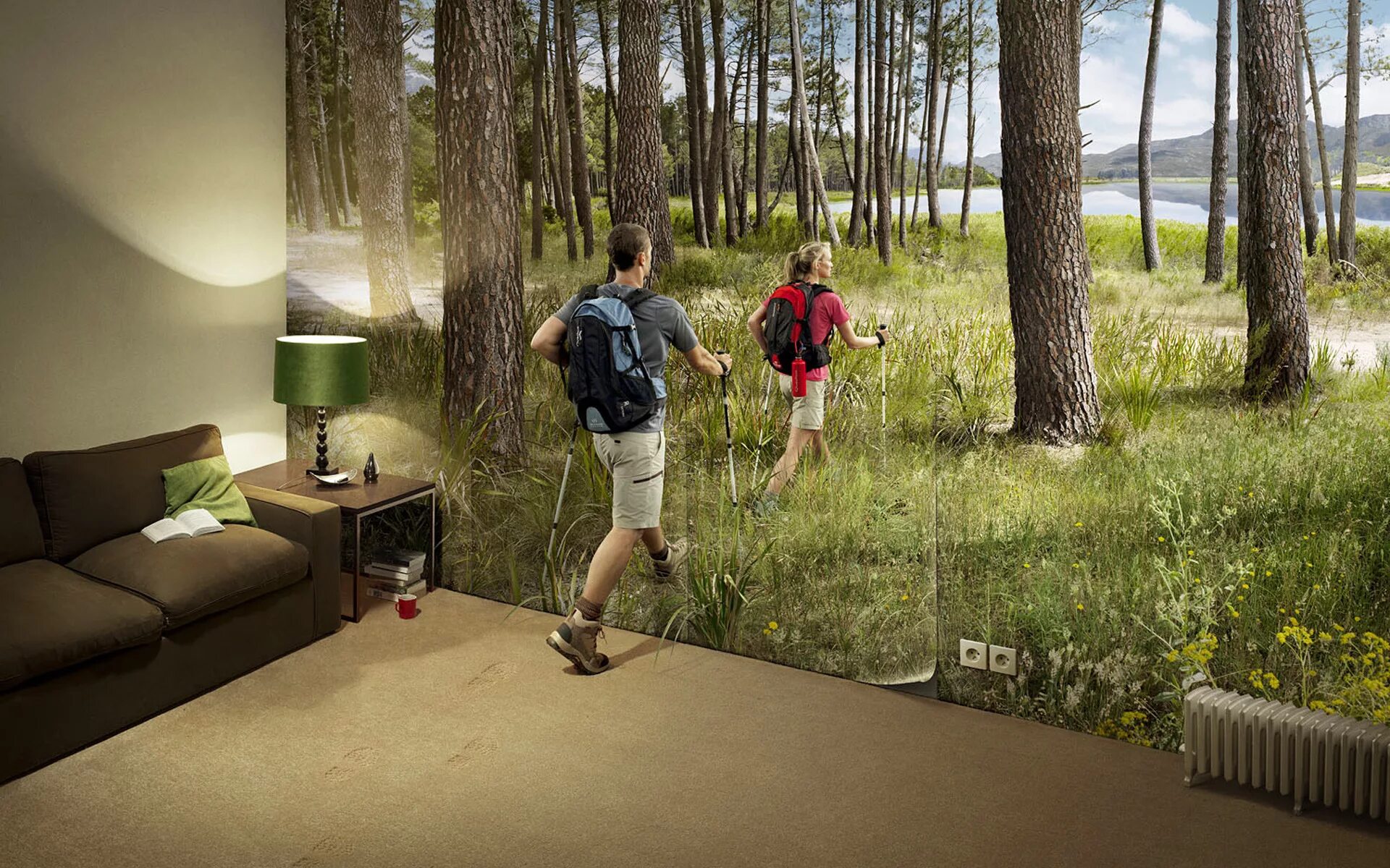 Fotobehang 3D, Muur Blauw, Wit 416x254