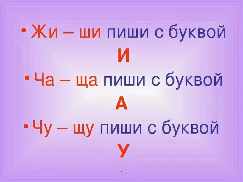 Слова на чу щу 1 класс. Правило жи ши. Жи ши пиши с буквой и. Ча-ща пиши с буквой а. Чу-ЩУ пиши с буквой у.