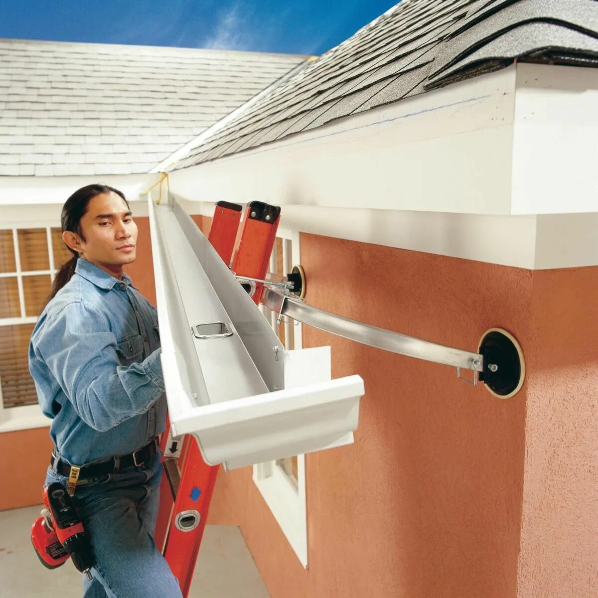 Install us. Gutter installation. install gutter guard. deck and roof repair. john gutter level.