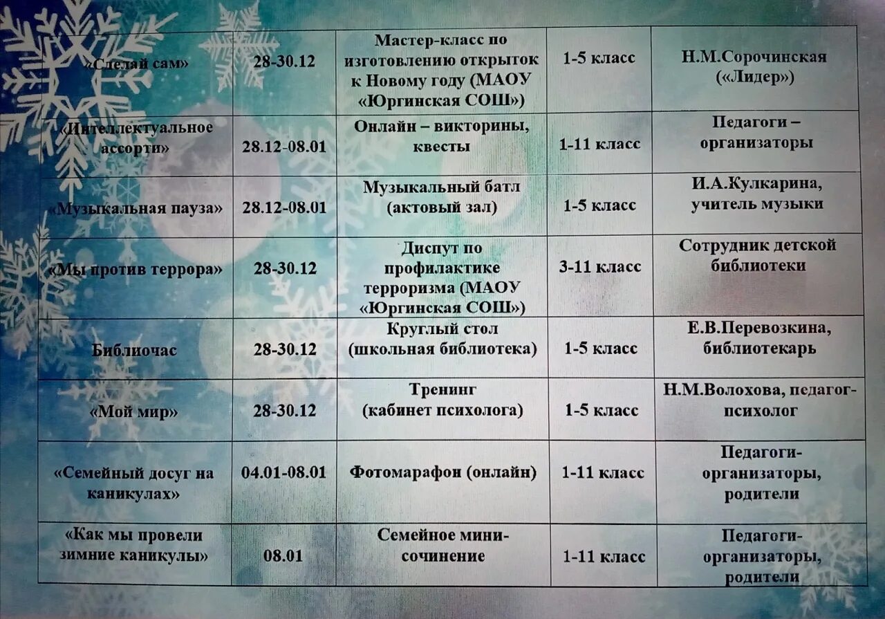 Название мероприятия на каникулах. План мероприятий на зимние каникулы. Мероприятия на зимние каникулы в школе. Название мероприятий для детей в зимние каникулы. Новогодние мероприятия с классом на каникулы.