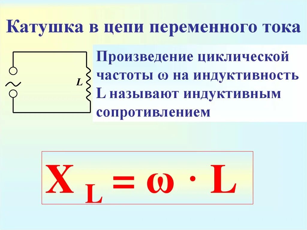 Какое сопротивление называется емкостным. Конденсатор и катушка в цепи переменного тока. Электрические цепи переменного тока с индуктивным сопротивлением. Сопротивление катушки индуктивности переменному току. Катушка в цепи переменного тока формула.