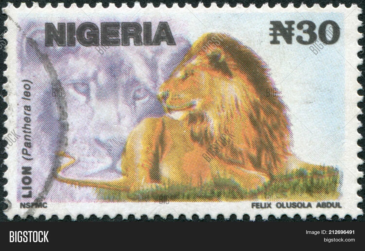 Лев 1993. Львы в Нигерии. Марка со львом.