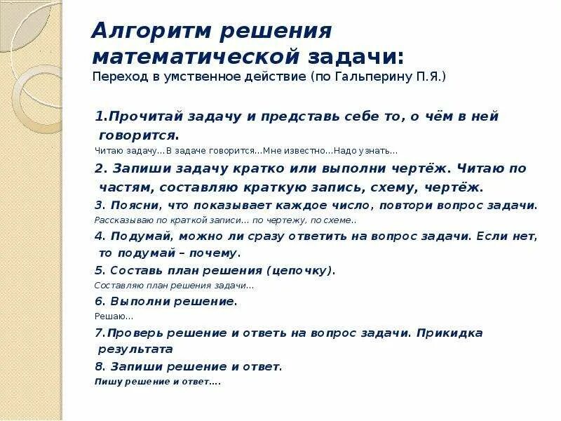 Алгоритм действий решения задачи