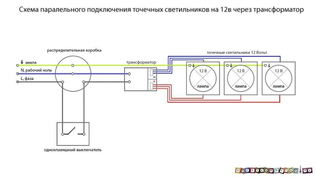 Схема подключения ламп 12в через трансформатор. Схема подключения потолочных точечных светильников 220в. Схема подключения светодиодного светильника через выключатель. Потолочные светильники точечные на 12 вольт схема подключения. Подключить светодиодную лампу 220