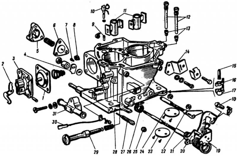 Детали карбюратора. Схема сборки карбюратора 2105. Схема ВАЗ 2105 карбюратор. Схема карбюратора ДААЗ 2105. Сборка карбюратора схема ВАЗ 2107 ДААЗ.