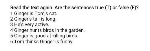 Are the sentences true or false. Are the sentences true t or false f. Read the text again are the sentences true or false Ginger. Read the text again are the sentences true or false Ginger's Tail is long.