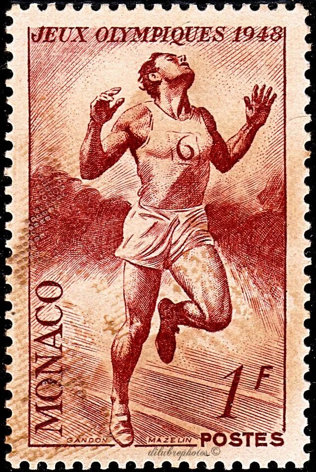 Летние олимпийские игры 1948. Марка бег. Плакат первых Олимпийских игр.