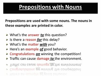 Verb preposition sentences