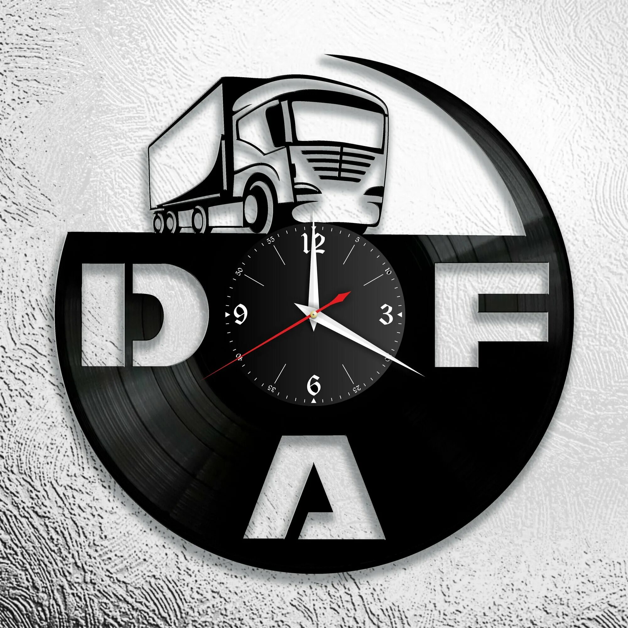Часы даф. Часы daf из винила [версия 1]. часы на виниловой пластинке. часы из винила дальнобойщик. сувенирные часы daf.