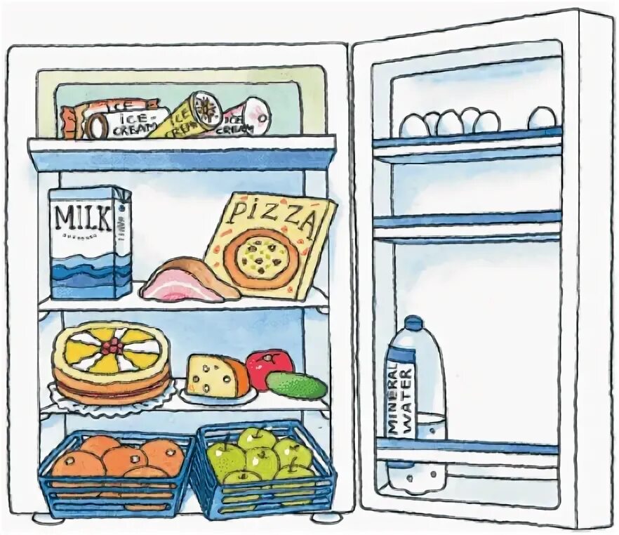 Холодильник с продуктами. Холодильник с продуктами для детей. Нарисовать холодильник с едой. Рисование продукты в холодильнике. There isn t butter in the fridge