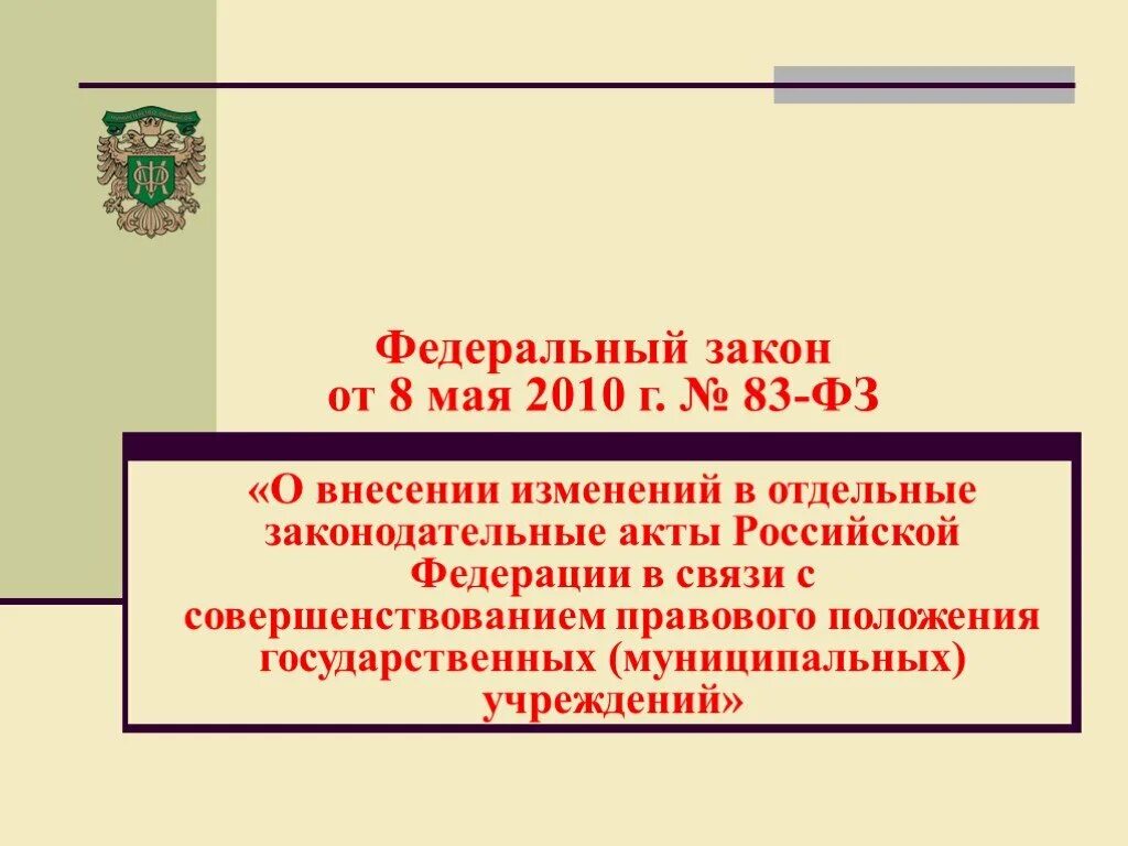 Федерации в связи с совершенствованием. Федеральный закон. ФЗ 83. 83 Федеральный закон. Закон 83-ФЗ.