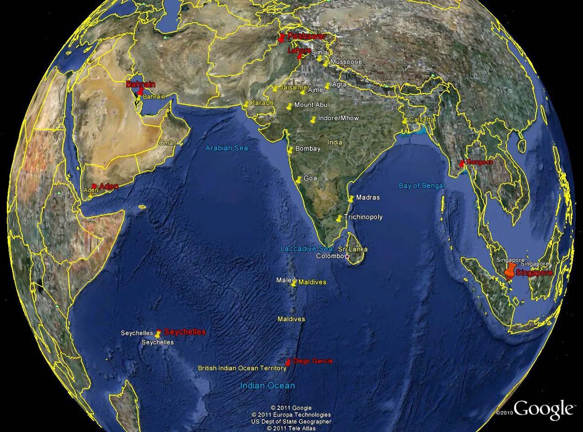 Индийский океан на карте. Границы индийского океана. Местоположение индийского океана.