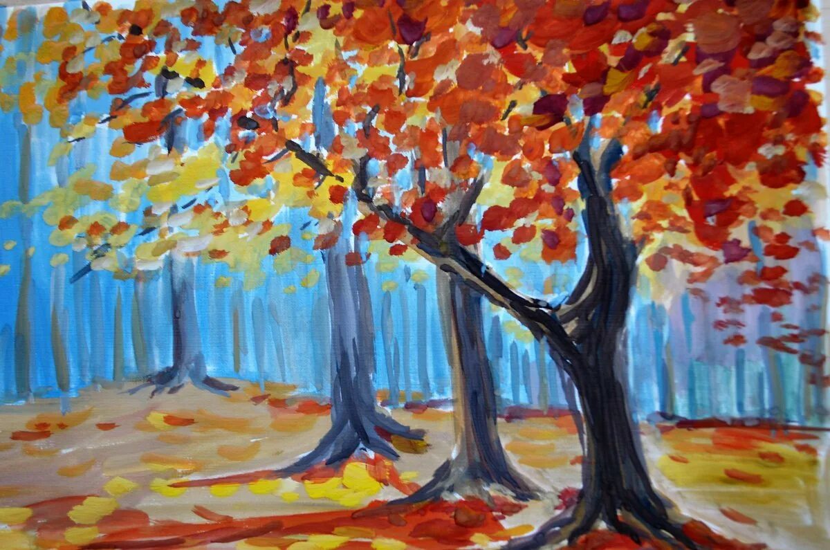 Осень картинки пошагово. Рисование осень. Осенний гуашью. Осень гуашью. Рисунок гуашью осень.