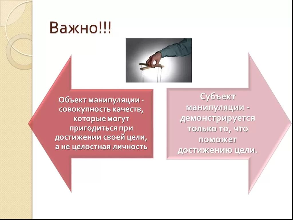 Как не стать жертвой манипуляции. Объект и субъект манипуляции. Противостояние манипуляции. Объекты манипулирования. Способы противостояния манипуляции.