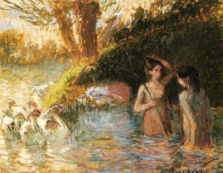 Купающиеся картины. Bather Пьер Огюст Ренуар 1891. Писсарро Bathers, 1894.