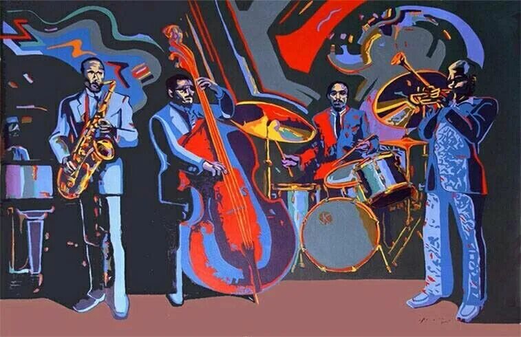 Jazz arts. Джаз новый Орлеан арт. Джаз бэнд живопись. Джаз бэнд живопись арт. Эдди Гомез — джазовый контрабасист.